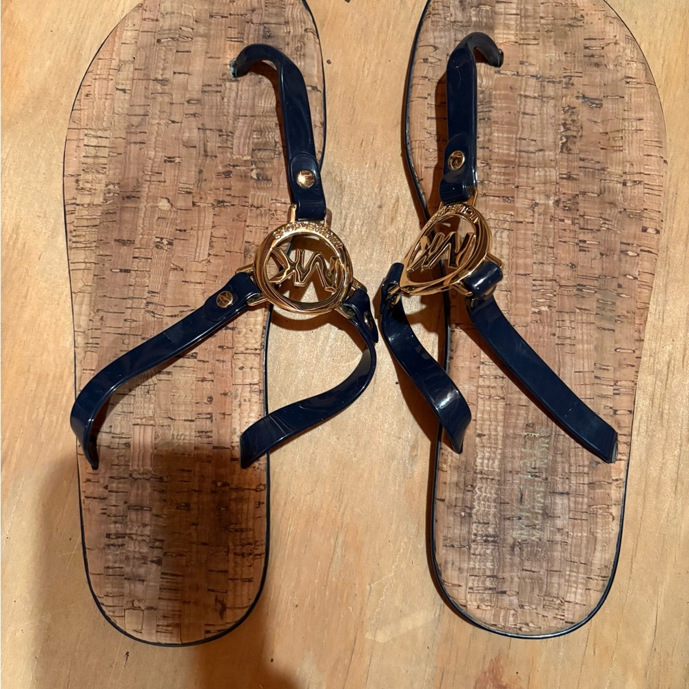 Michael Kors Navy and Gold Thong Sandals